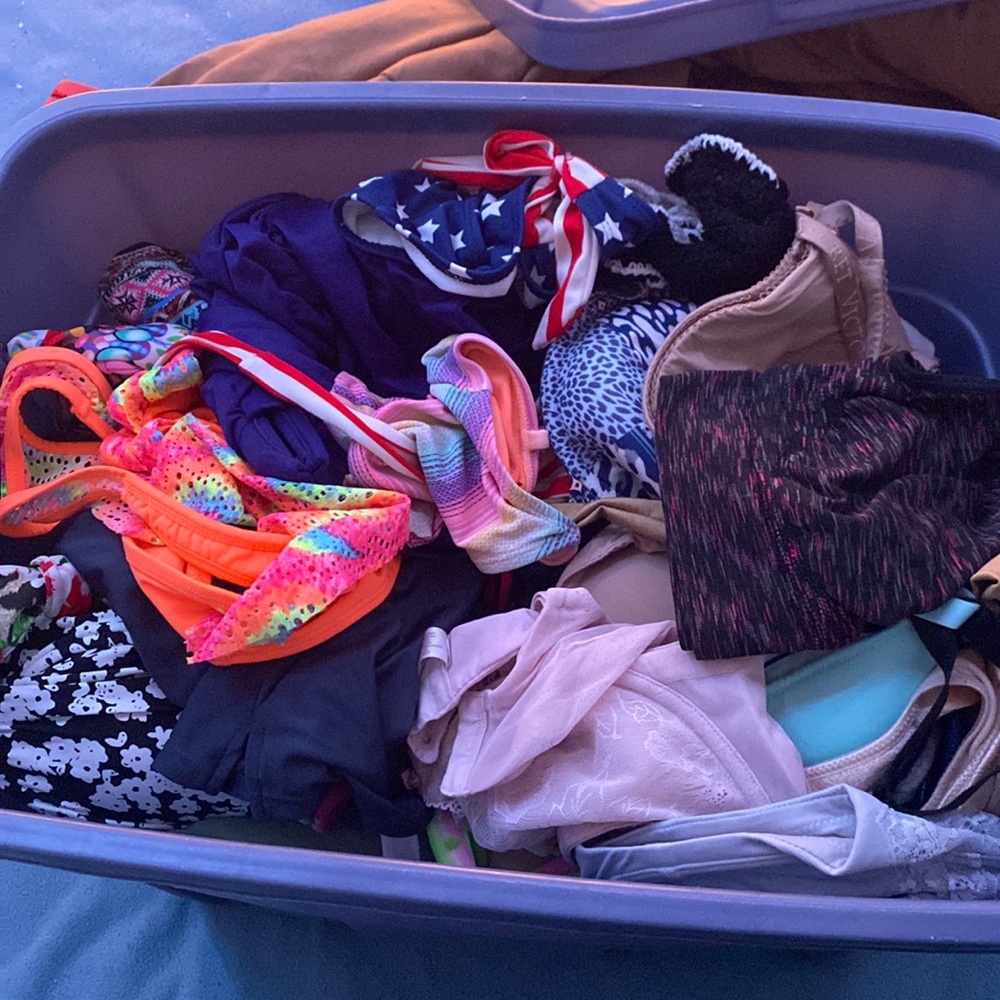 Clothes bathing suits and bras